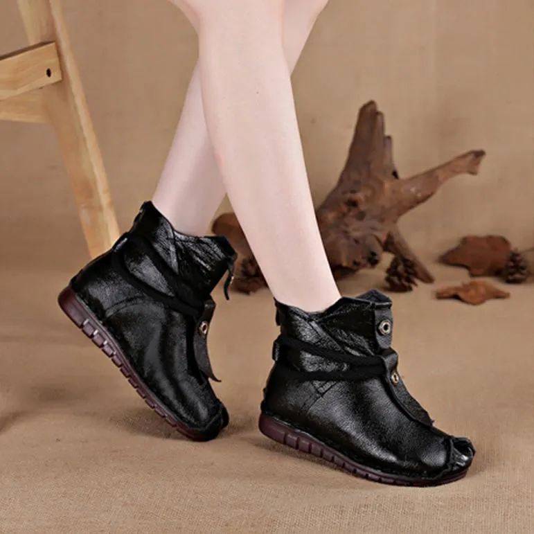 Women warm retro back zipper ankle flat boots