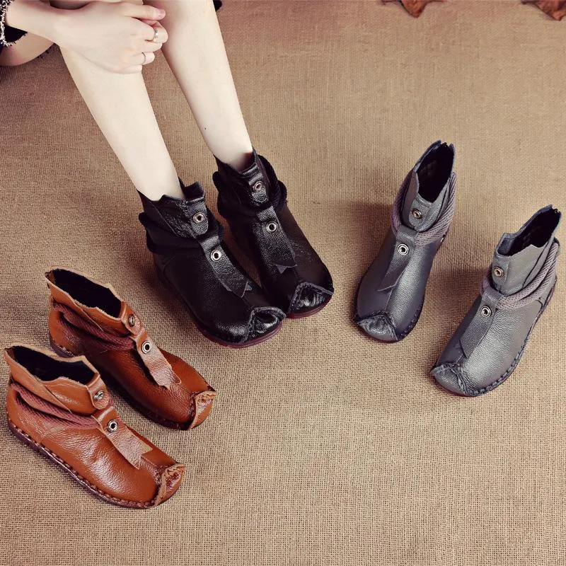 Women warm retro back zipper ankle flat boots